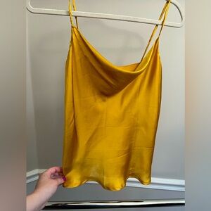 vintage golden yellow satin scoop neck thin strappy top elegant honey yellow